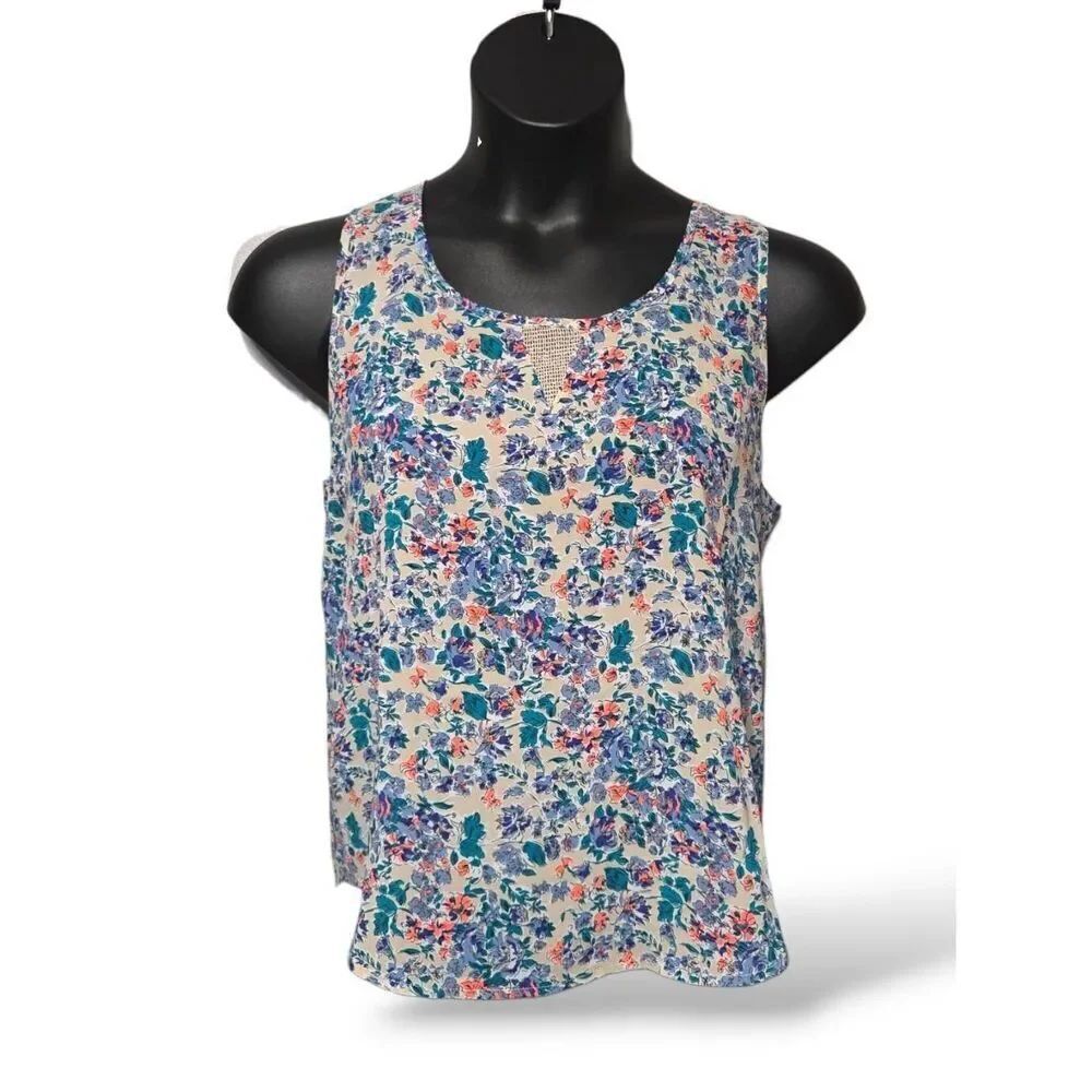 MINE Floral Mesh Sleeveless Tank Top - Size L